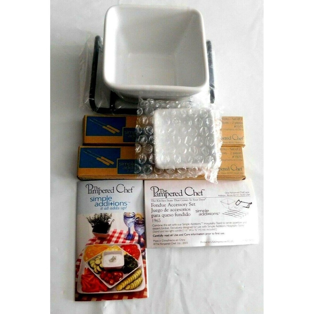 New Opened Box Pampered Chef Fondue Accessory Set #1965